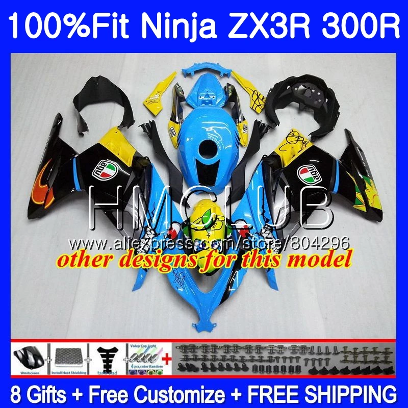 Инъекции для KAWASAKI NINJA ZX3R EX 300 ZX 300R 2013 10JK. 0 EX300 ZX-3R ZX300R 13, 14, 15, 16 лет обтекатель Акула Рыба