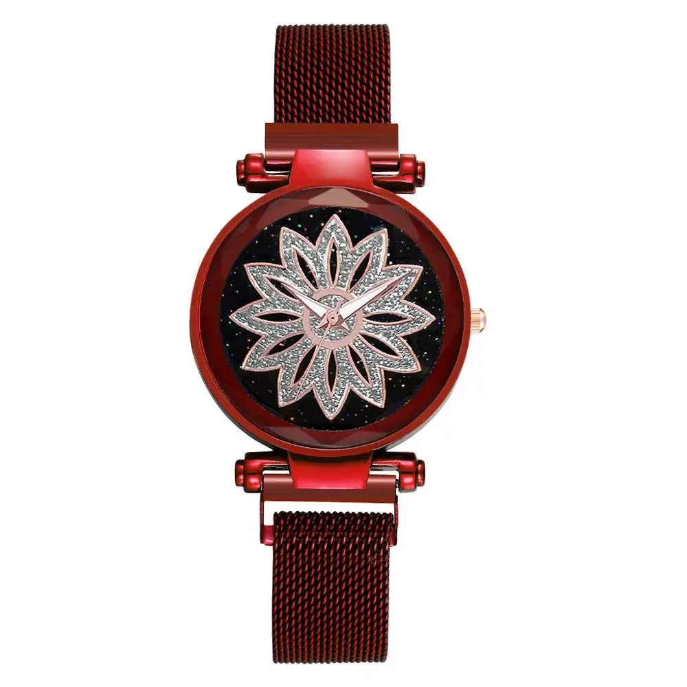Женские часы, магнитные, звездное небо, женские часы, браслет из нержавеющей стали, женские часы с бриллиантами, relogio feminino - Цвет: red