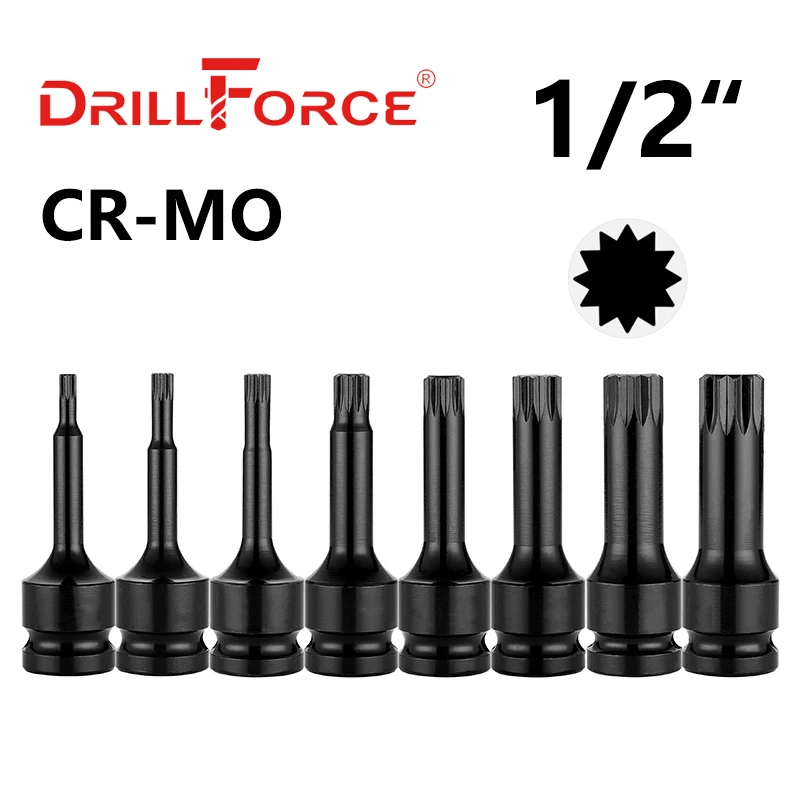 Drillforce 1/2" Drive Impact Spline Socket Bit Wrench Pneumatic Adapter M5/M6/M7/M8/M9/M10/M11/M12/M13/M14/M15/M16/M17/M18/M20 |