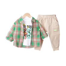 Vêtements à carreaux pour enfants, chemise pour bébés garçons et filles, t shirt et pantalon de dessin animé, vêtements de sport pour nourrissons, nouvelle collection printemps automne pièces/ensembles