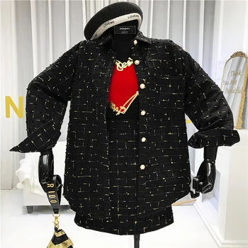 

Fashion 2 Piece Sets Womens Outfits High Street Single Breasted Turn-down Collar Tops+ Mini Skirts Matching Sets for Women