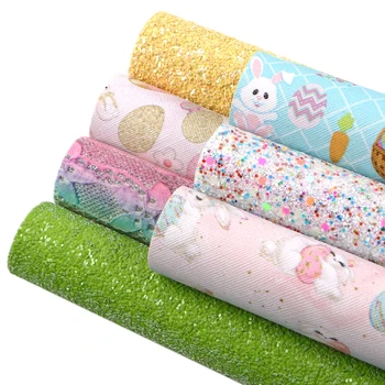 

David accessories 7pcs/lot 20*34cm Easter Bunny Printed Faux Synthetic Leather Set for Bows DIY Handmade Materials,1Yc10133