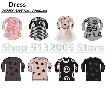 

in stock Ins Autumn and Winter 2020Girls Long-sleeved Striped Denim Stitching Element Dress European and American Style Dress