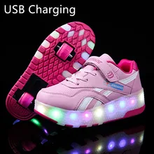 Светящиеся кроссовки с двумя колесами; Светодиодный светильник с зарядкой от usb; обувь для катания на роликах для детей; детская обувь; обувь для мальчиков и девочек; светильник; обувь