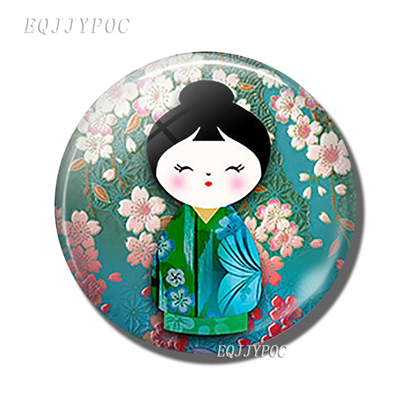 PACK OF 1 Японская кукла 30 мм магнит на холодильник стеклянный купол японский стиль художественные магнитные наклейки на холодильник мультфильм домашний декор - Цвет: PACK OF 1
