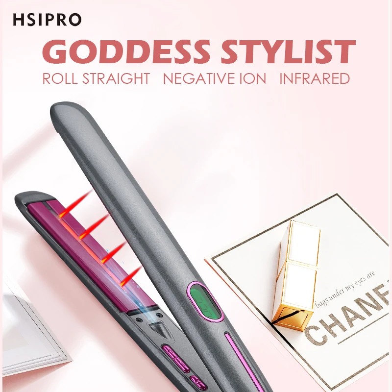 Bright gray purple HSIPRO Ionic инфракрасный выпрямитель для волос и бигуди 2 в 1 керамическая пластина с покрытием плоский железный светодиодный дисплей с регулируемой температурой - Цвет: Bright gray purple