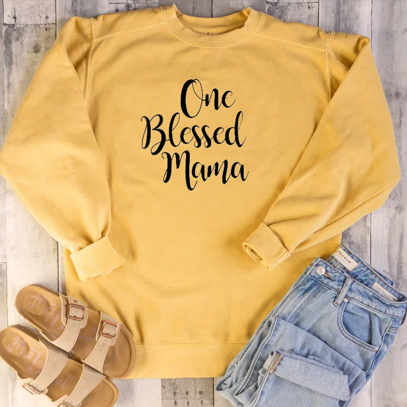yellow One blessed мама толстовка с рисунком Женская мода сердце худи с надписью дни матери подарок хипстер Harajuku Pollovers милые топы - Цвет: yellow