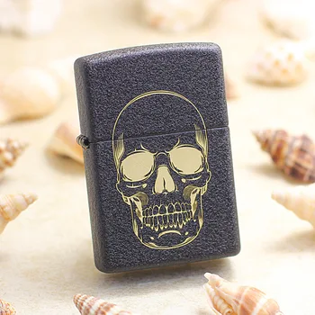 

Genuine Zippo oil lighter copper windproof Black lacquer skull cigarette Kerosene lighters Gift With anti-counterfeiting code