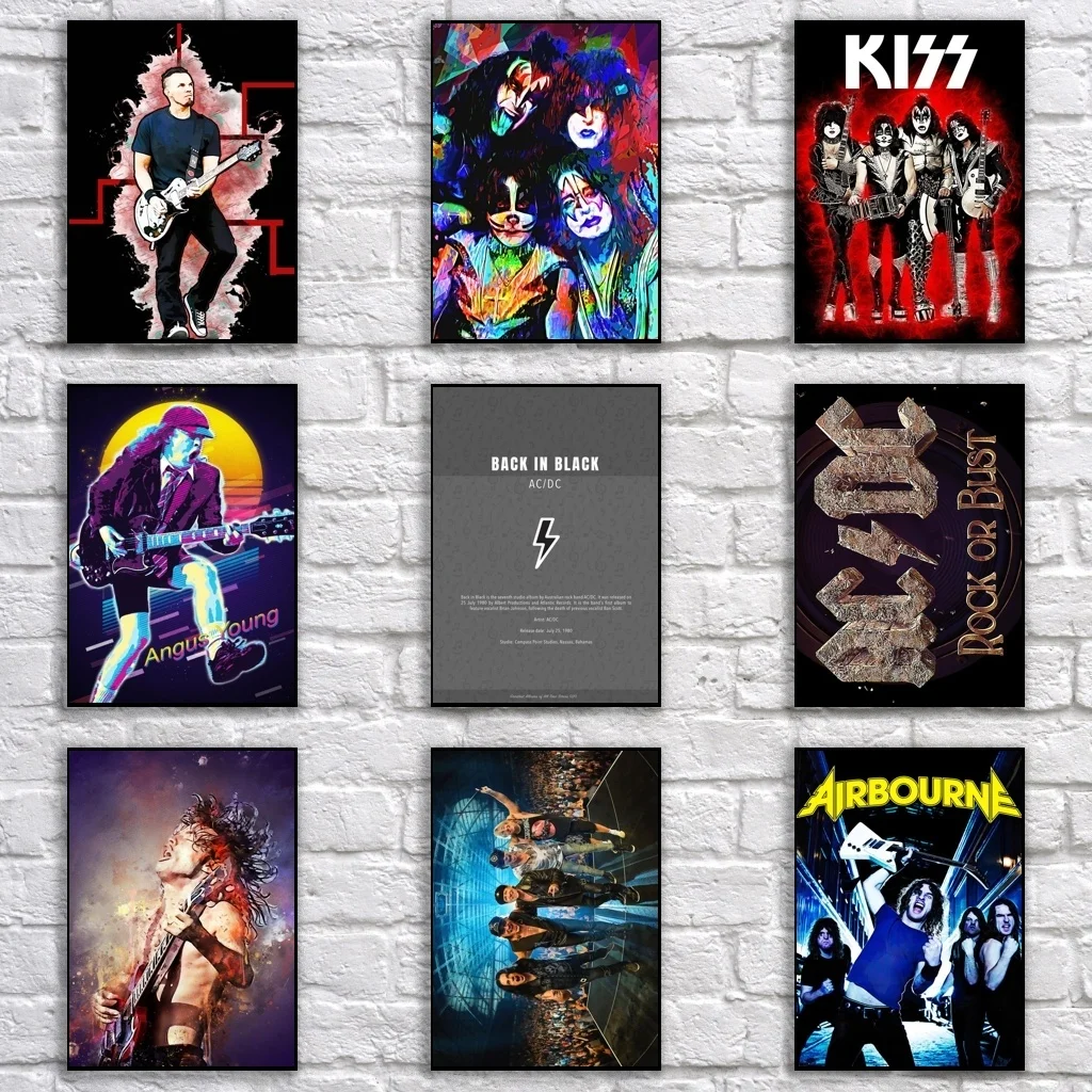 Popular Ac Dc Poster Retro Whitepaper Rock Band Poster Art Painting Funny Fancy Wall Sticker For Coffee House Bar Wall Stickers Aliexpress