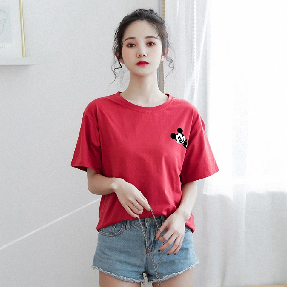 Женская футболка лето 2020 Harajuku корейский топ с мультяшным принтом Хлопковая