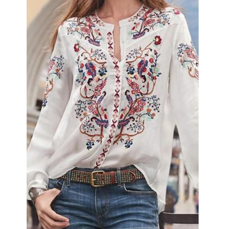 

Hot style loose-fitting cardigan blouse with printed long sleeves