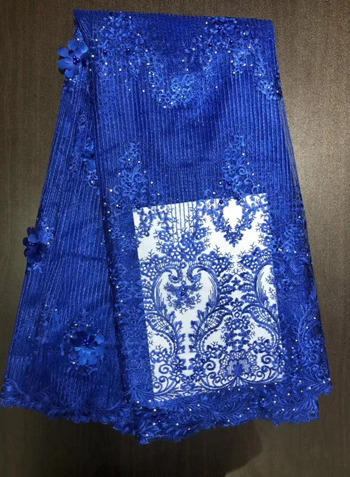 royal blue Высокое качество африканская кружевная ткань с бисером 3d цветок ткань кружева нигерийские французские кружевные ткани для женщин - Цвет: royal blue
