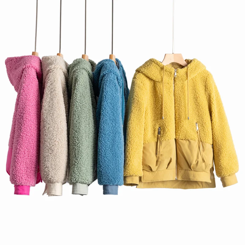 

Winter Jacket Women for Coat Fashion Female Lamb stitching embroidery Jacket With a Hood Collar Coat 2019 Autumn Outwear Ladies