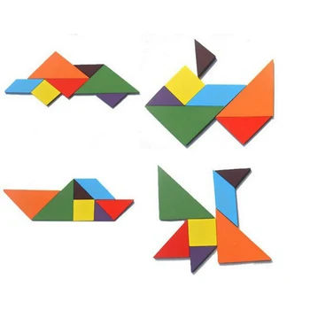 

7 Pcs 3D Puzzle Square Toys DIY Wooden Puzzle Geometric Tangram Jigsaw Puzzle Toys Children Wooden Educational Toys