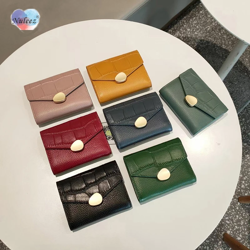 

Nuleez Genuine Cowhide Leather Short Wallet Mini Size Delicate Designed For Many Cards and Money Korea Style Elegant Ladies