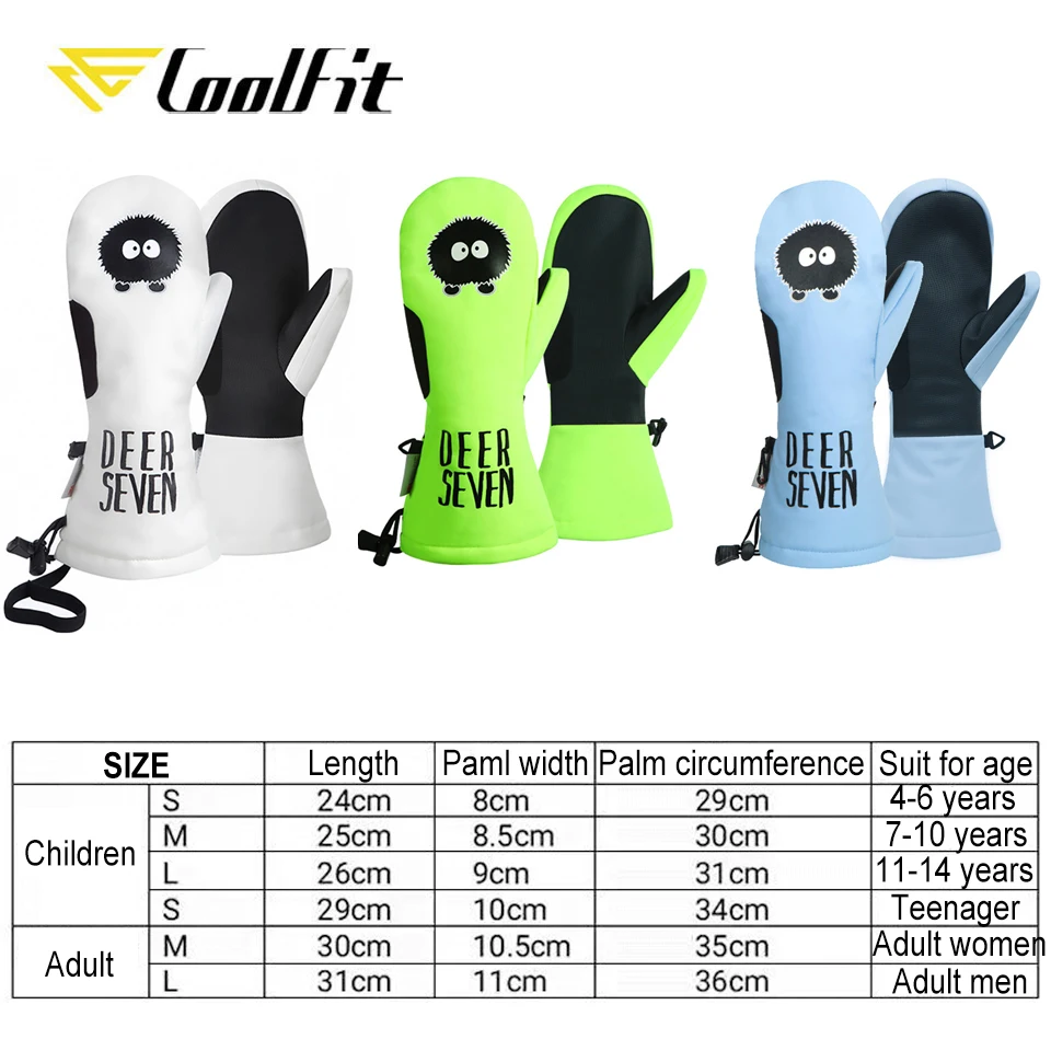 Coolfit Men Women Ski Gloves Winter Outdoor Sports Windproof Waterproof Warm Fleece Skiing Snowboarding Mittens Kids Ski Gloves 6