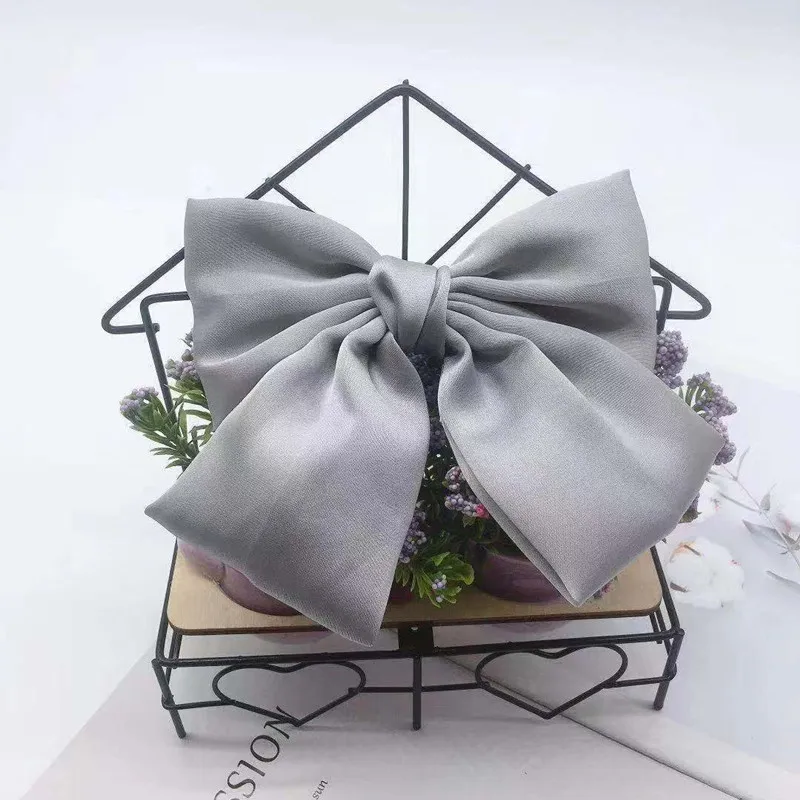 Gray Мягкие шифоновые заколки для волос, модные заколки для волос, заколка с большим бантом для женщин и девушек, атласные трендовые женские шпильки, аксессуары для волос - Цвет: Gray