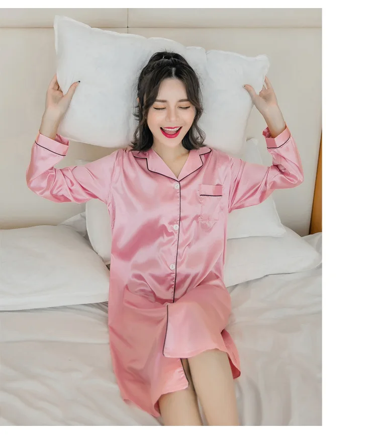 Night Robe Sleepwear Dress Women Sleepwear Female Spring And Autumn Model Silk Long Sleeve Nightdress Plus-sized Size Shirt Robe