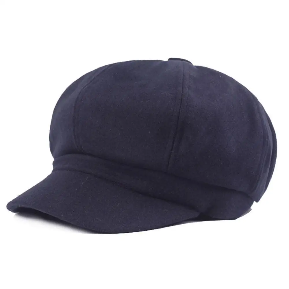 Navy Blue Hat Женские вязаные береты из смесового хлопка, зимние осенние Восьмиугольные береты, Стильные Шапки художника, художника, газетчика, Черные Серые береты, шапки - Цвет: Navy Blue Hat