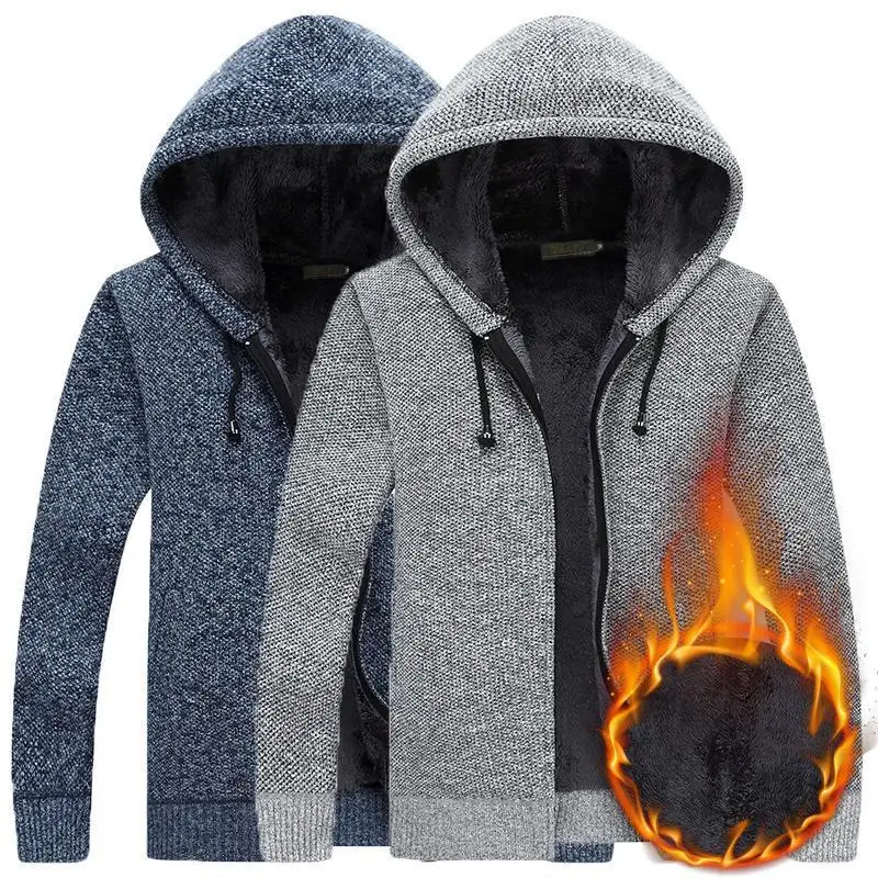

New Fashion Autumn Winter Sweater Men Casual Hooded Collar Thick Warm Fleece Cardigan Men M-XXXL Sweatercoat Men