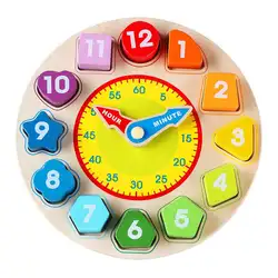 Бесплатная доставка деревянные цифровые цифры часы Пазлы геометрические Когнитивное время познавательное Образование Детские игрушки