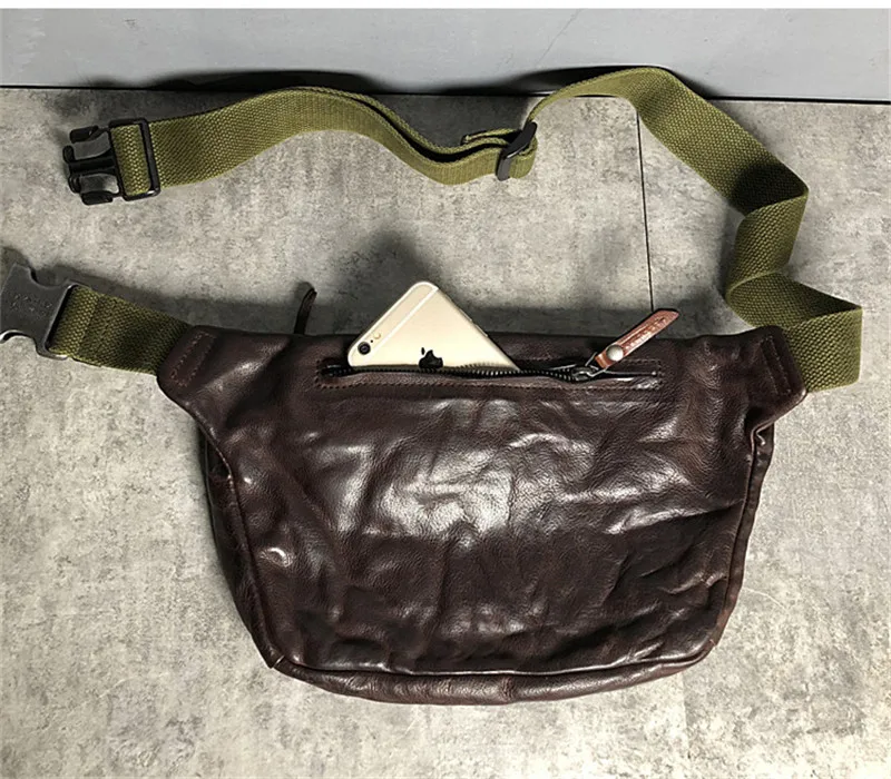 Fashion vintage genuine leather multifunctional men's chest bag casual trend natural cowhide waist pack sports diagonal bag