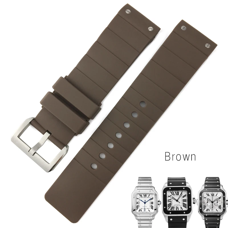 23 мм стиль резиновый силиконовый ремешок для часов черный игольчатый ремешок для часов подходит для Santos DE Cartier аксессуары для часов - Цвет ремешка: brown