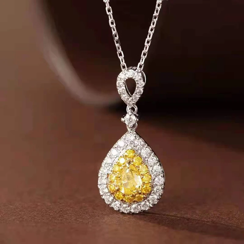 18K-Gold 100% настоящий Цвет Бриллиантовое женское ожерелье с подвеской Модный Стиль