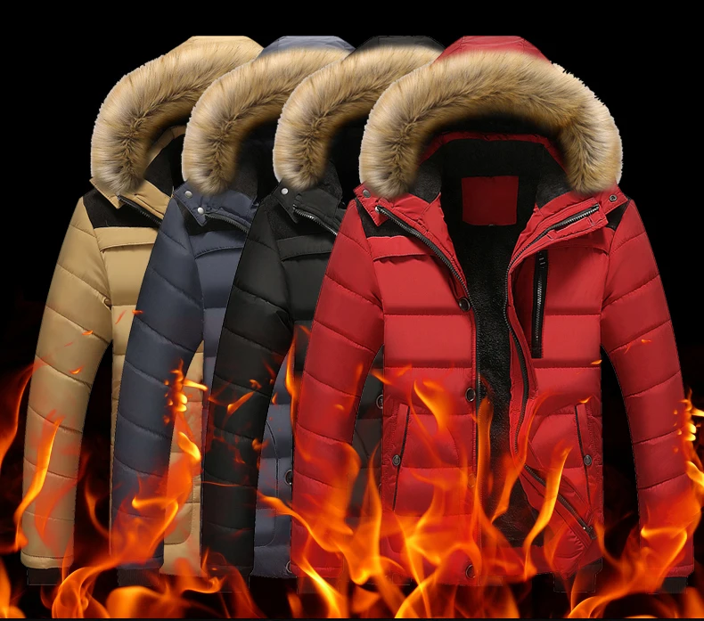 Зимняя Теплая мужская куртка однотонная Парка мужская Высококачественная Толстая куртка с капюшоном меховой воротник ветрозащитная стеганая куртка мужской большой размер