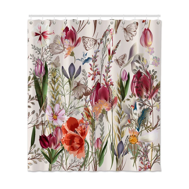 Plant Series Shower Curtain For Bathroom Waterproof Polyester Shower Curtain Print Flowers Butterflies Shower Curtain With Hooks 639281479
