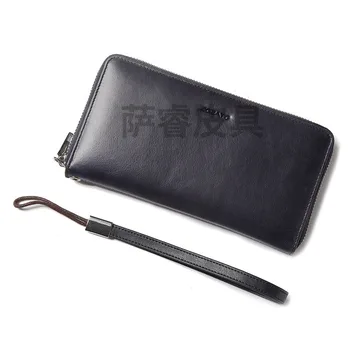 

Fashion Men's Wallet Wrist Type Solid Leather Clutch Bag Men's Long Design Leather Bag Wallet Card Holder Phone Bag