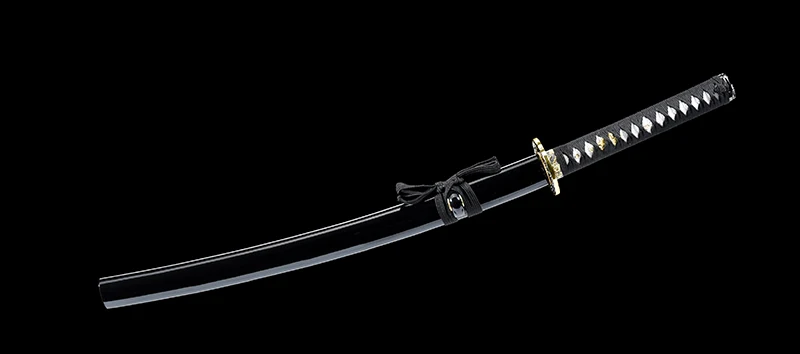 Handforged Japanese Wakizashi Real Steel Samurai Sword Ful Tang With Blood Groove Black Wooden Scabbard Sharp Ready-31.5inch