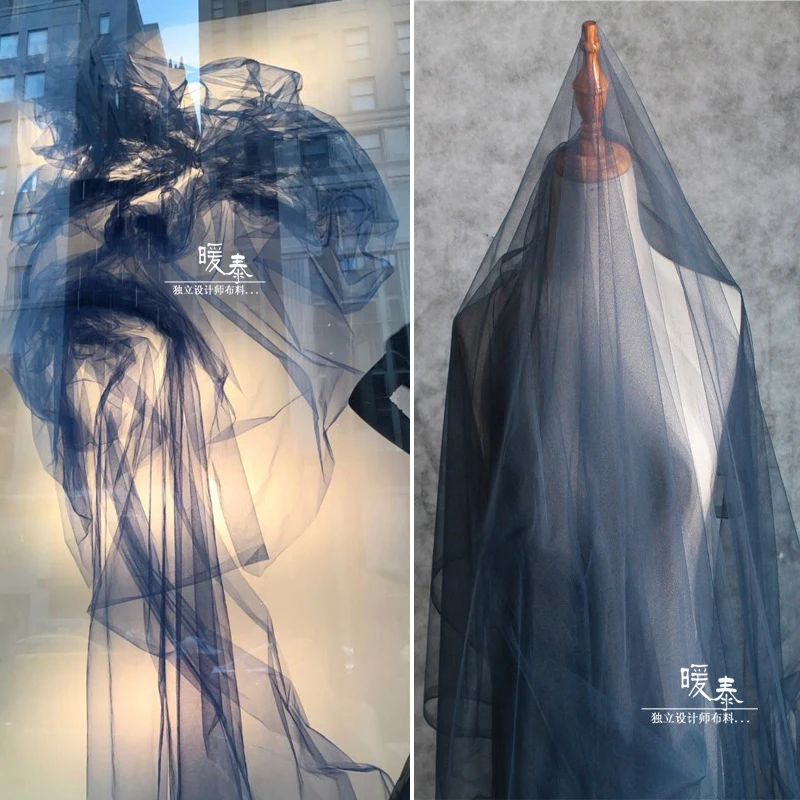 

Soft Tulle Lace Fabric Dark Blue DIY Scarf Veil Flower Background Decor Curtain Summer Skirt Wedding Dress Designer Fabric
