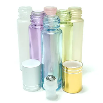

1/5/10pcs10ML Portable Pearlescent Colorful Glass Essential Oil Perfume Roller Bottle Travel Lip Gloss Roller Bottle