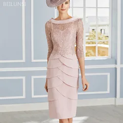 Plus Size Lace Mother Of The Bride Dresses Shealth Scoop Criss-Cross Wedding Party Gown 3/4 Sleeve Robe Mere De Mariee