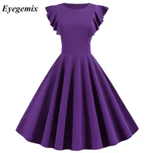 Летнее однотонное винтажное платье 50s 60 s, женское платье с рукавами-лепестками, элегантные офисные вечерние платья миди, Vestidos De Fiesta