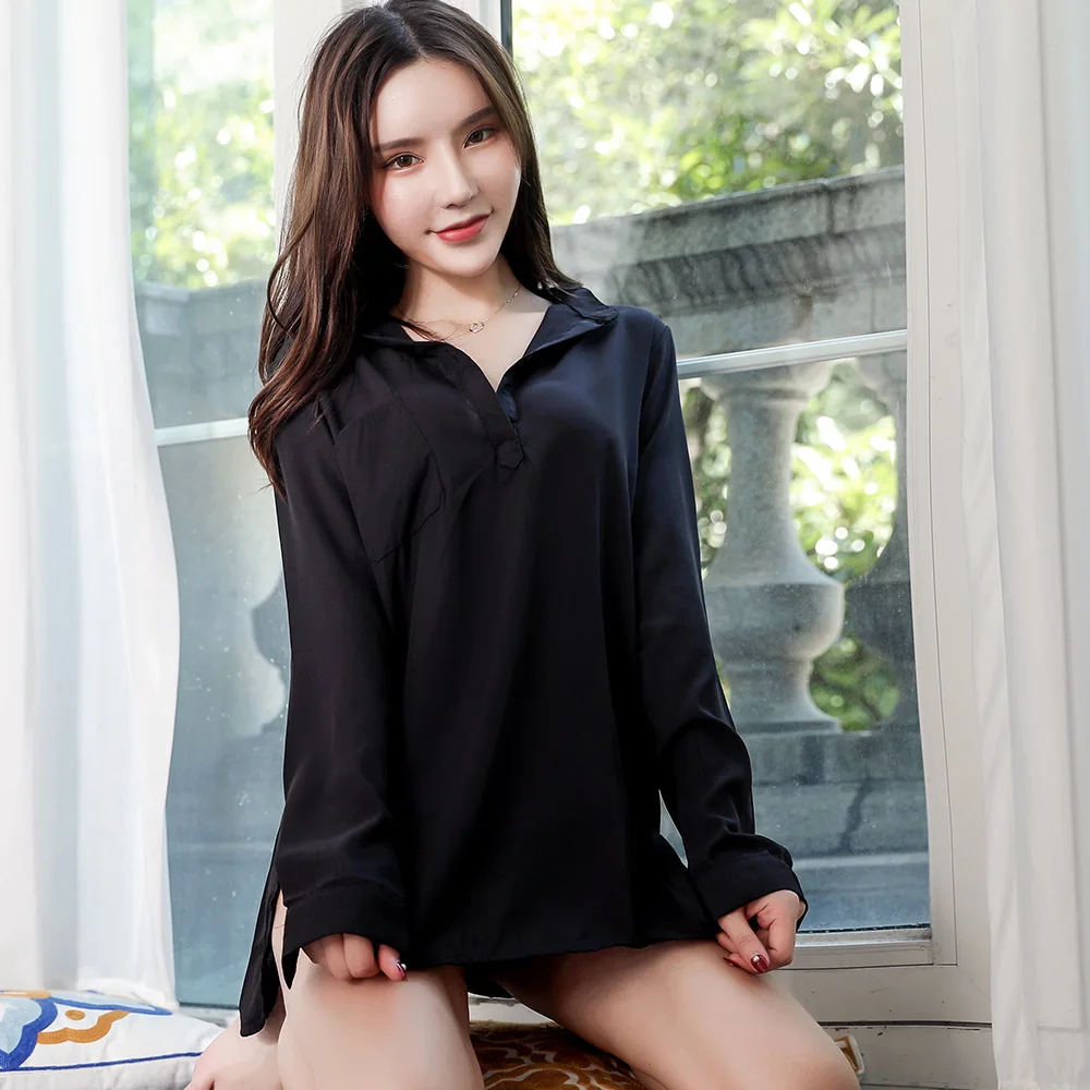 Пикантная льняная шифоновая рубашка с длинным рукавом домашняя одежда