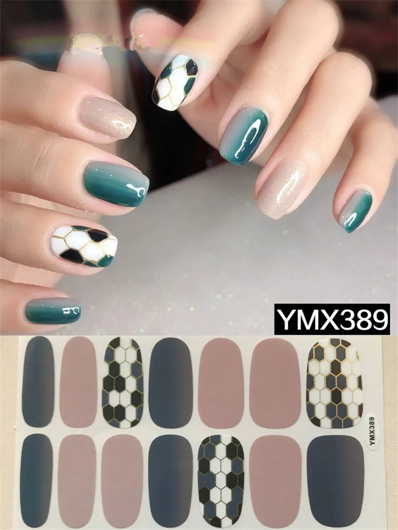 YMX389 14 постов/1 Лист наклейки для ногтей УФ-гель лак для ногтей Обертывания полоски полное покрытие красочные наклейки-лак для ногтей Переводные картинки Маникюрный Инструмент - Цвет: YMX389