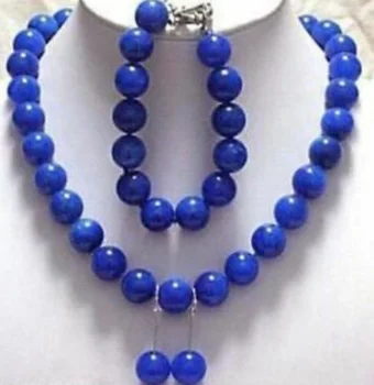 

New 10mm Egyptian Lapis Lazuli Beads Necklace 18" Bracelet 7.5" Earrings Set natural Luxury Ms. girl Wedding Jewelry