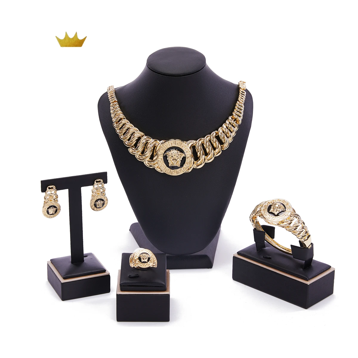 2020 MayBridal Gift Nigerian Wedding African Beads Jewelry Set Brand Woman Fashion Dubai Gold Color Jewelry Set Wholesale Design