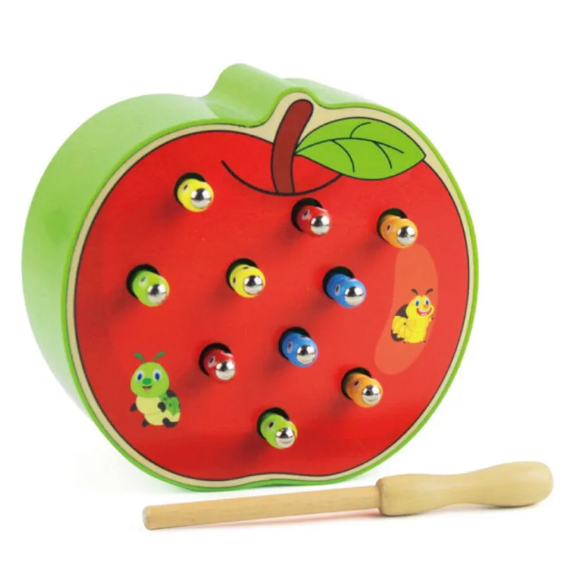 Best  3D Montessori Wooden Toys Caterpillar Eats The Apple Kids Catch Worms Matching Pair Games Early Edu