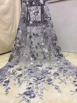 

delicate African tulle lace grey color French net lace with sequins embroidery high quality for graceful party dress FZZ505