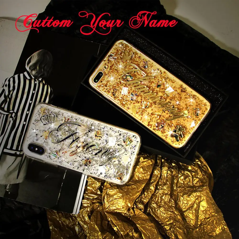 for Samsung Galaxy s20 Ultra s8 s9 s10 plus note 8 9 10 Personal flake soft cover Unique Custom name letter Glitter Phone case | Мобильные