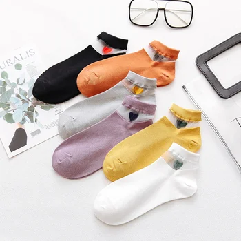 

1Pair Women Street Boat Socks New Fashion Spring Summer Transparent Love Heart Cotton Shallow Breathable Casual Short Sock