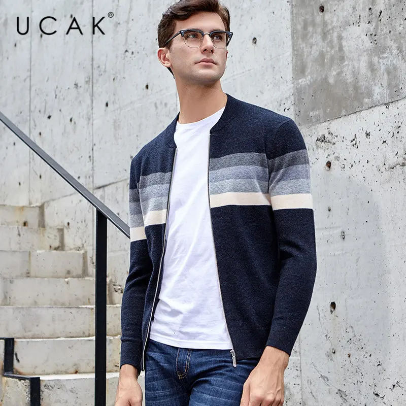 UCAK Brand Merino Wool Sweater Men Autumn Winter Warm Cashmere Cardigan Men Streetwear Young Fashion Striped Sweater Coat U3050 UCAK Brand Merino Wool Sweater Men Autumn Winter Warm Cashmere Cardigan Men Streetwear Young Fashion Striped Sweater Coat U3050