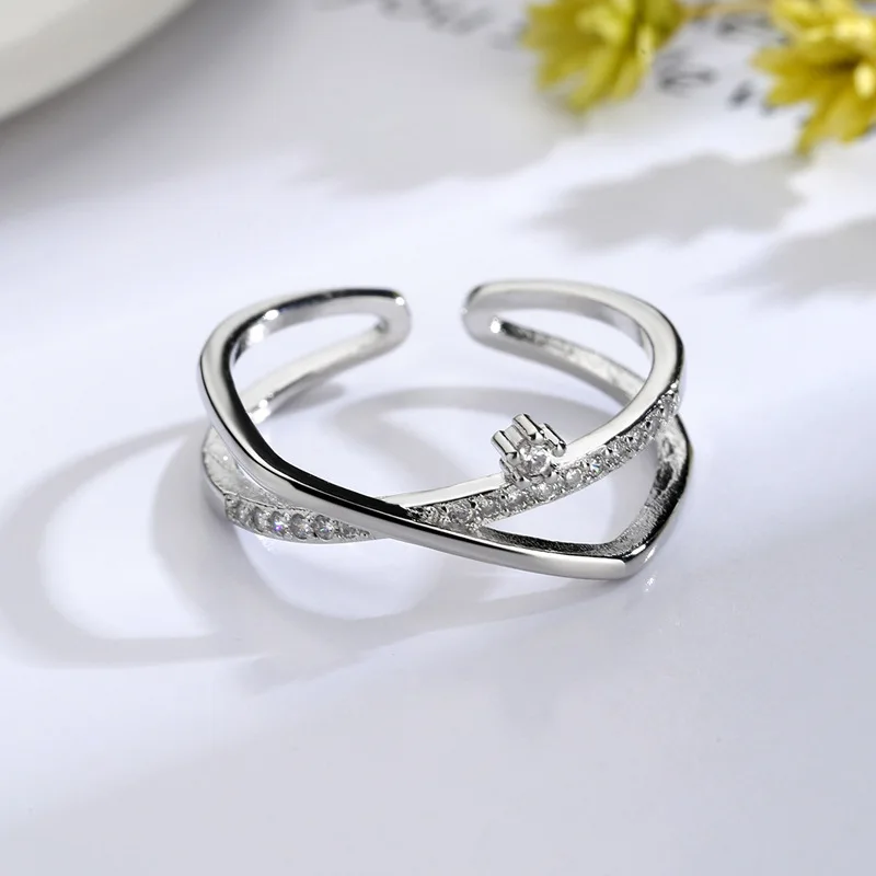 Korean Zircon Ring Personality Cross Open Adjustable Finger Rings for Women Fashion Silver Color Jewelry Accessories Party Gift - Image 4