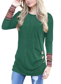 

Fashion T Shirt Women Long Sleeve Top Autumn Patchwork Print Women's T-shirts