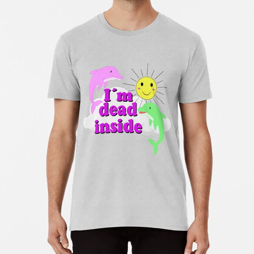 Серый I'm dead inside Футболка Солнце облака Дельфин дельфины я мертвые животные морские животные крутые поговорки - Цвет: Серый