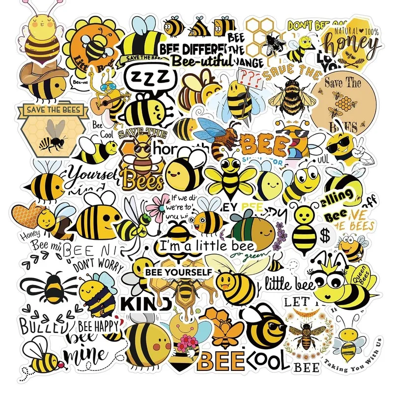 

10/30/50pcs Yellow Little Bee Stickers for Suitcase Skateboard Guitar Stationery Graffiti Sticker DIY Fridge Decals Kids Toys