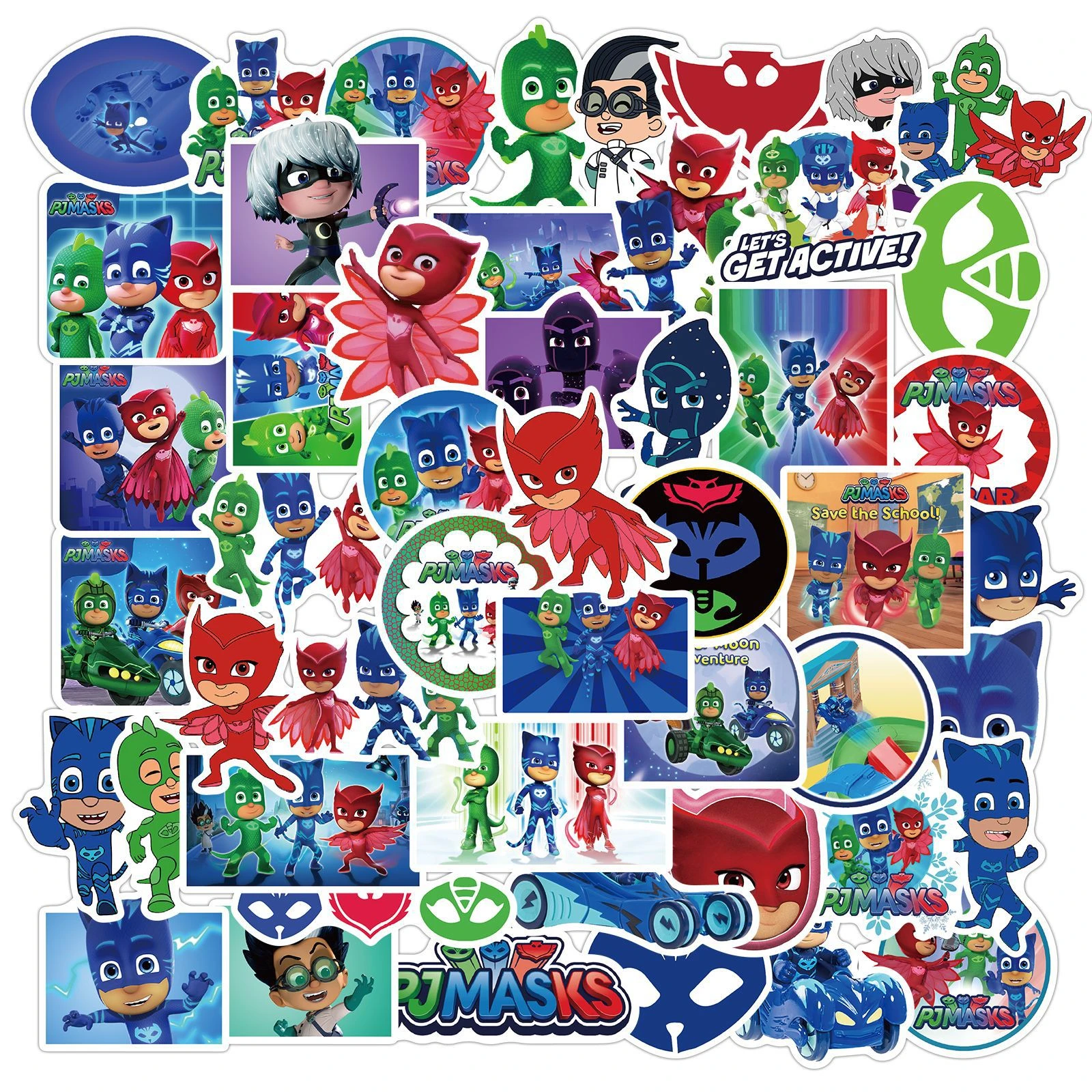 Auto fingir salami Pj Masks pegatinas de dibujos animados para niños, 50 piezas, decoración,  Maleta, cuaderno, impermeable, Graffiti|Decoraciones DIY de fiestas| -  AliExpress